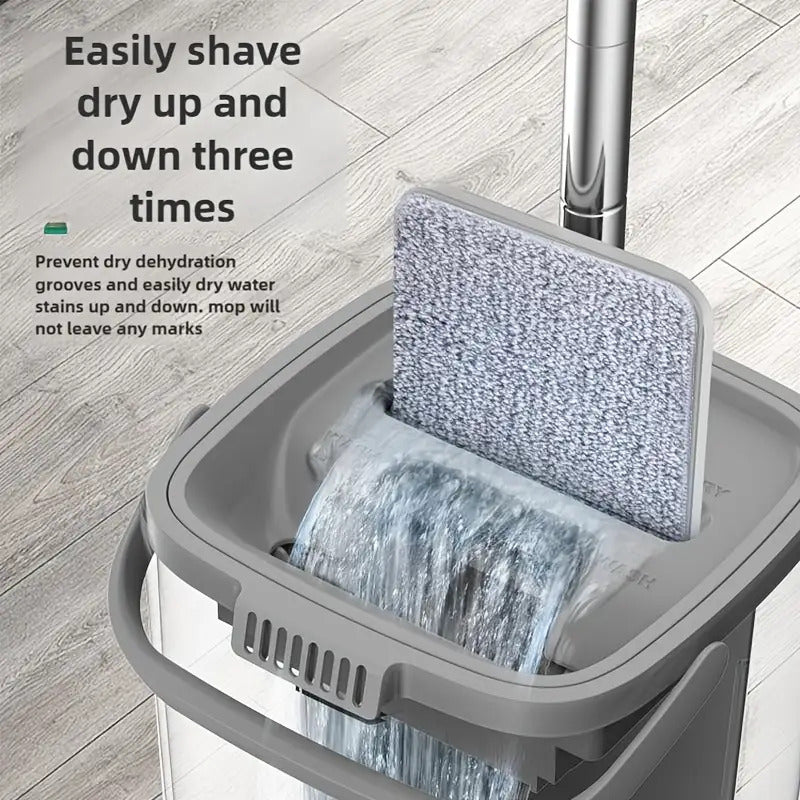 Hands-Free Flat Mop with Bucket - Self-Wringing Wet & Dry Floor Cleaner for Home