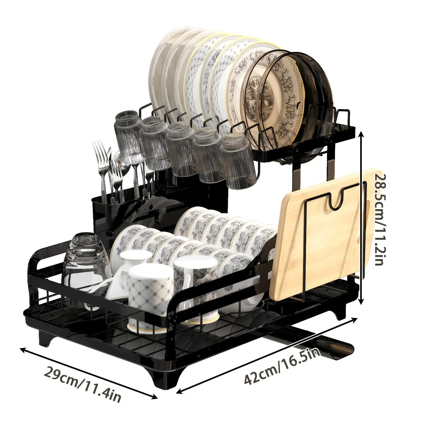 Golden 2-Layer Dish Drying Rack - Premium Kitchen Countertop Organizer with Knife Cup & Cutlery Holder for Space-Saving Storage