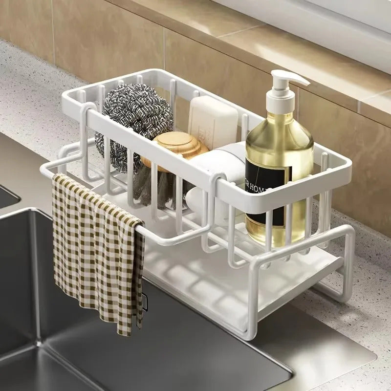 Stainless Steel Sink Organizer with Drainage Rack - Tap-Mounted Spice Storage Shelf for Kitchen