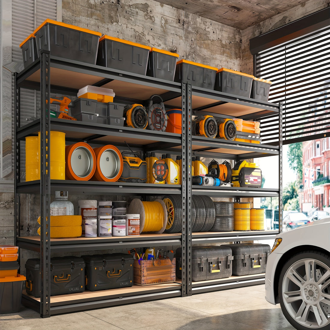 Heavy-duty 5-tier metal shelving unit for garage storage