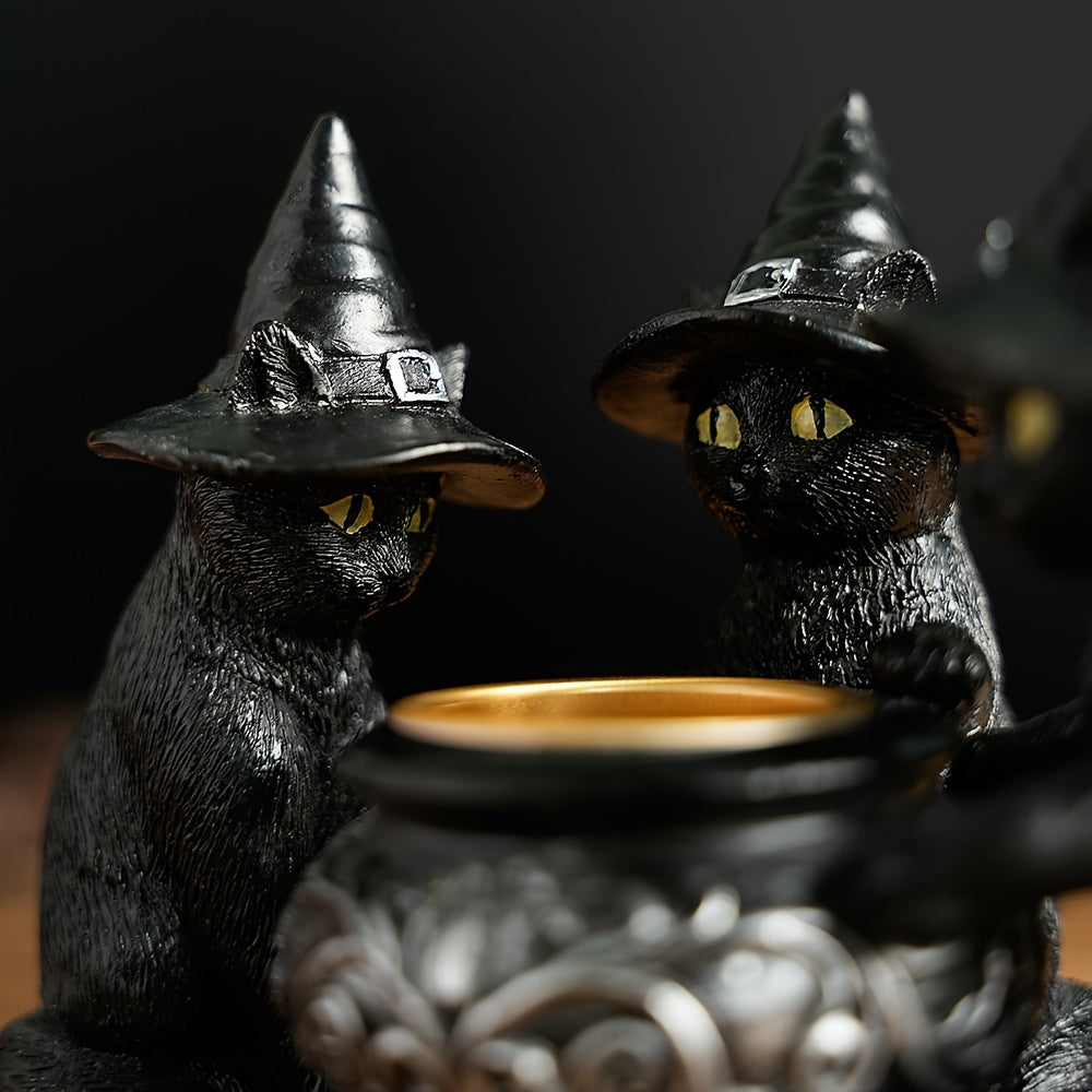 Spooky Witch Cat Figurine - Halloween Metal & Resin Home Decor Gift