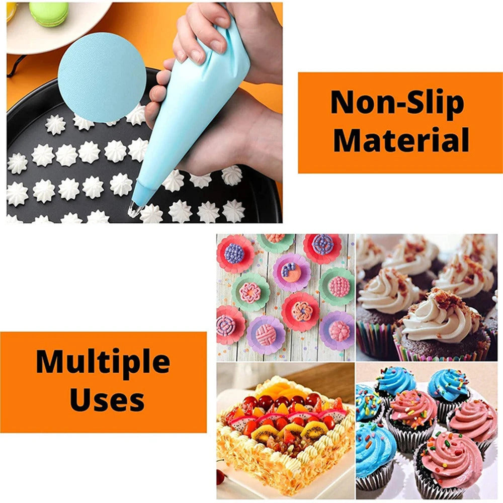 Professional Silicone Piping Bags & Stainless Steel Tips Set - Reusable Cake Decorating Kit