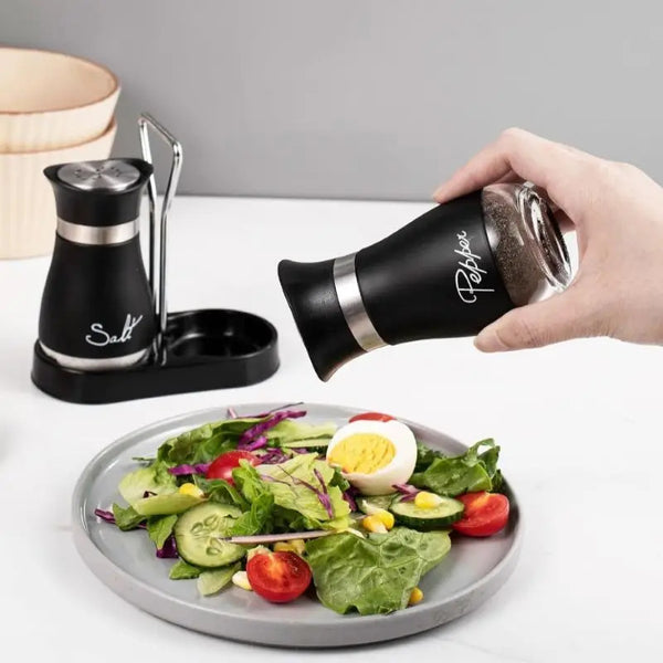 Premium 2-Piece Stainless Steel & Glass Seasoning Bottle Set - Barbecue-Ready Salt, Pepper & Spice Containers