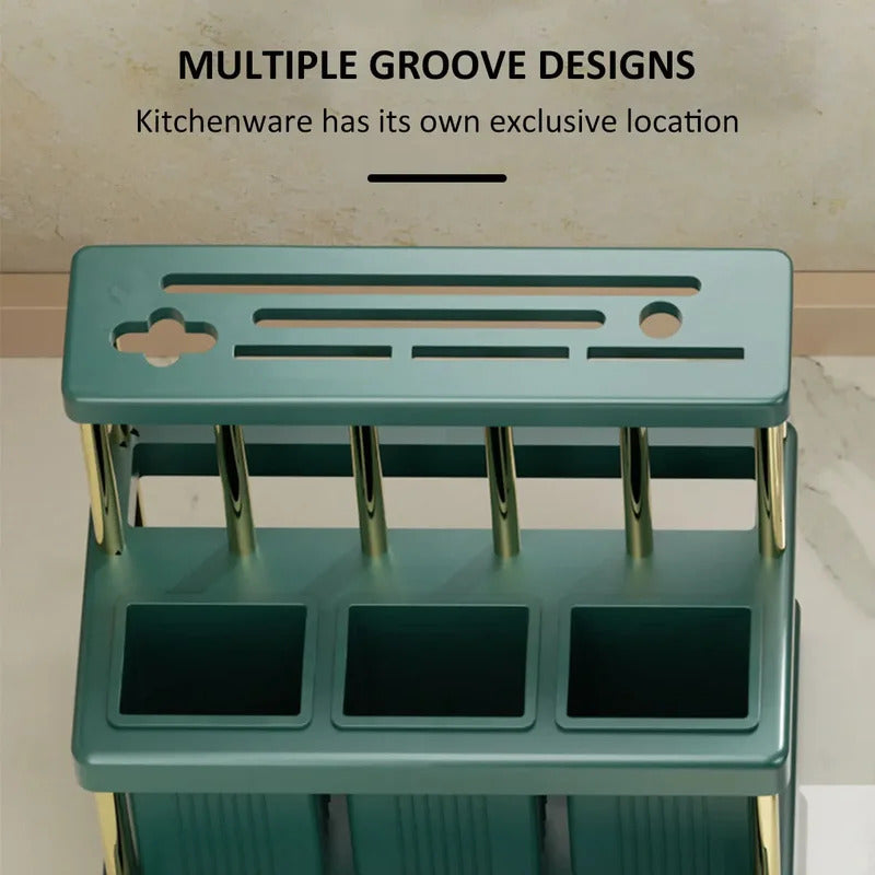 New PP Space-Saving Kitchen Knife Holder - Multi-Function Cutter & Cutlery Drainer Rack for Organized Storage