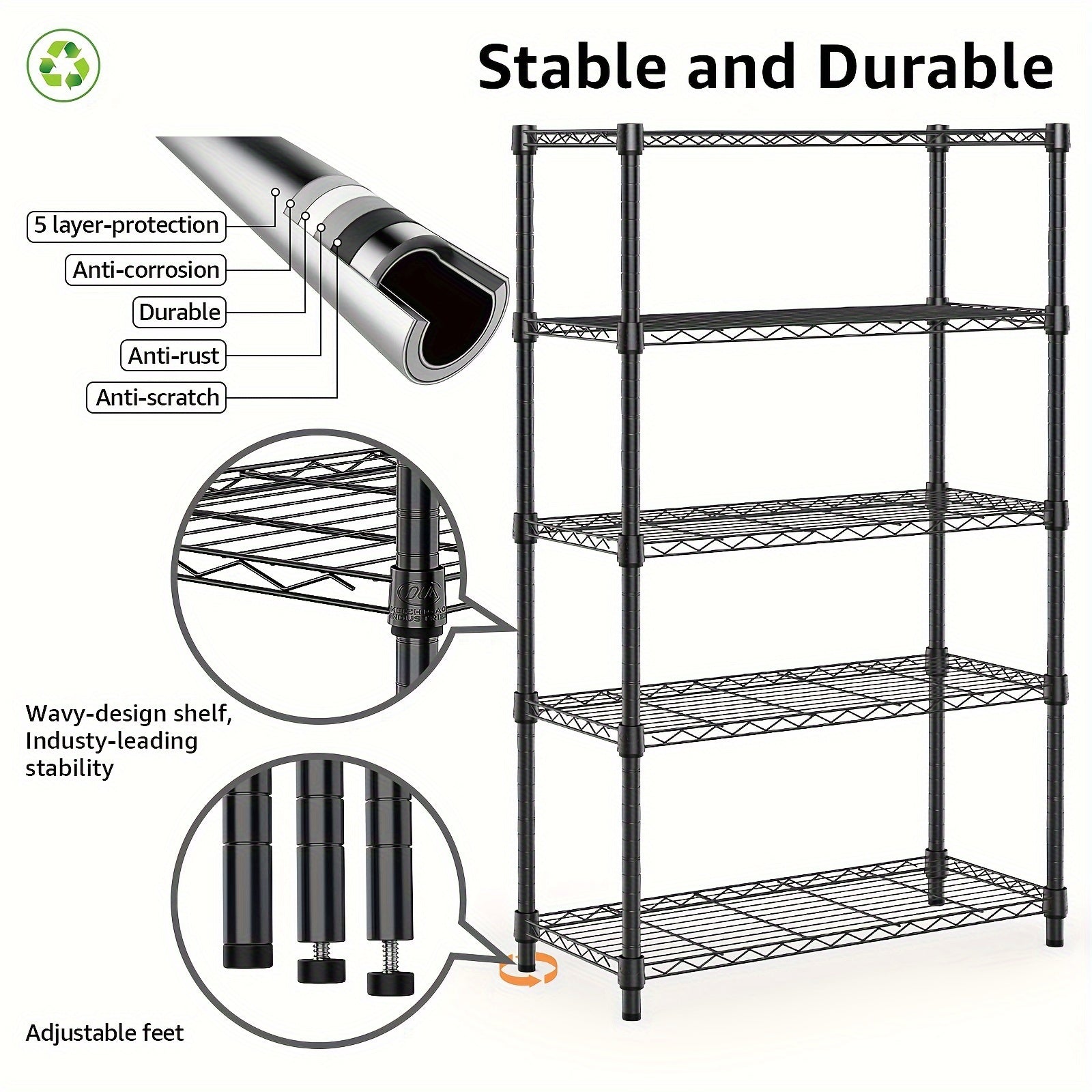 2000 lbs Heavy-Duty Steel Storage Shelving Unit – Multi-Tier Utility Wire Rack for Home, Kitchen, Office & Garage