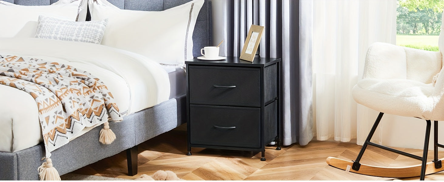 2-Drawer Storage Nightstand - 20" Wooden End Table Set