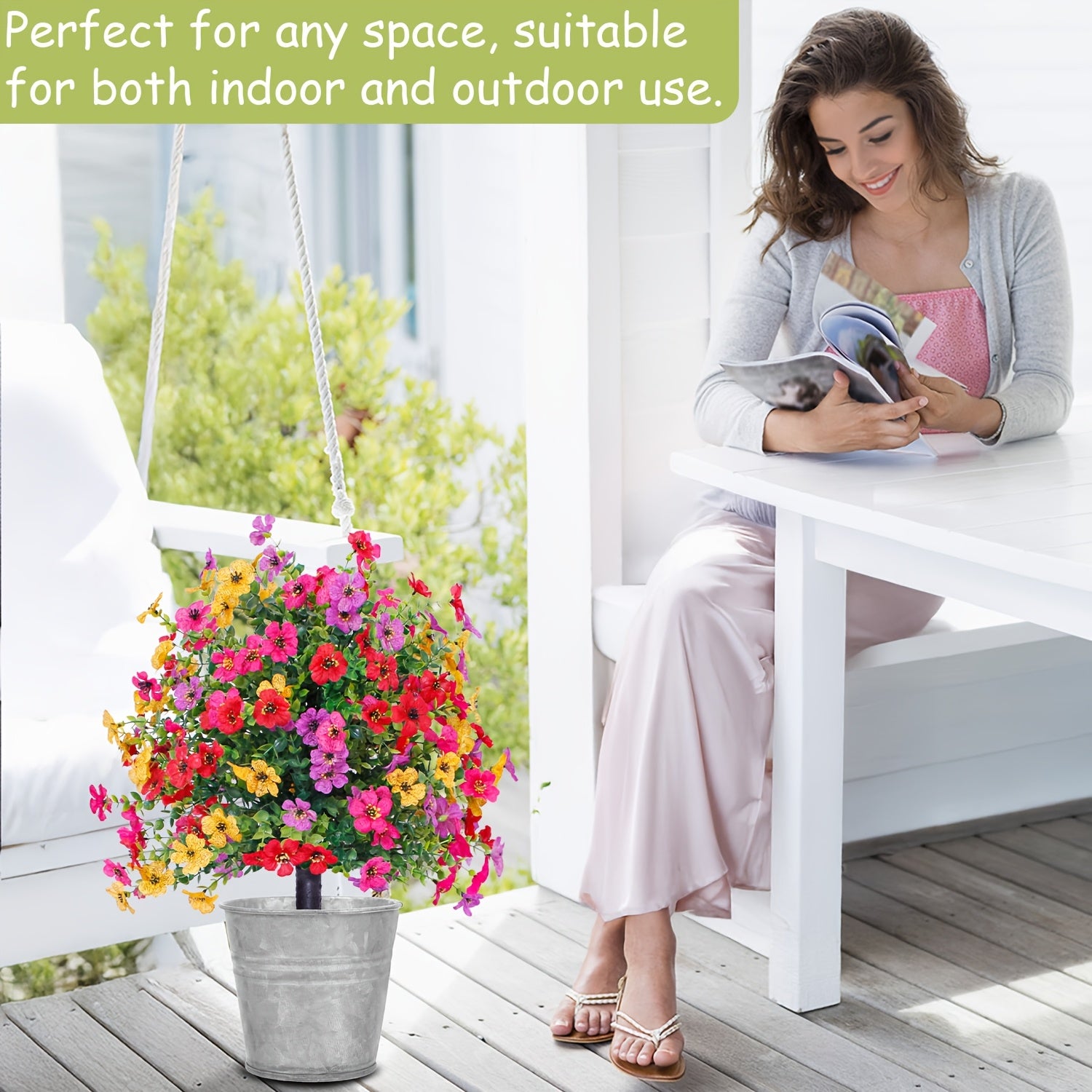 1/2pcs Artificial Daisy & Eucalyptus Plug-In Flowers with Ground Spikes – UV-Resistant Outdoor/Indoor Floral Decor