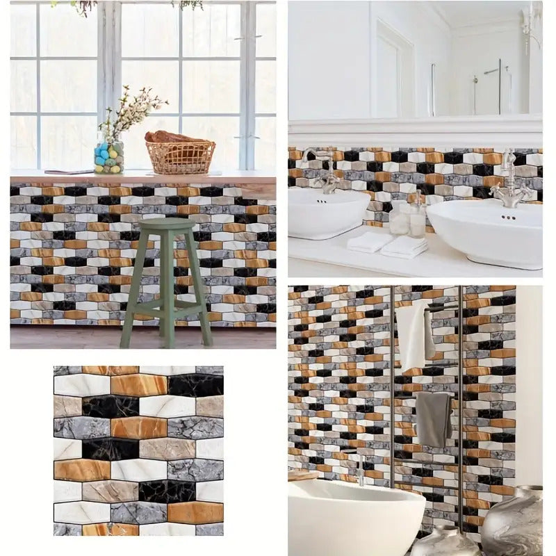 Self-Adhesive 3D Tile Wall Stickers - Waterproof PVC Peel & Stick Wallpaper for Kitchen Backsplash, Bathroom & Cupboard Makeover