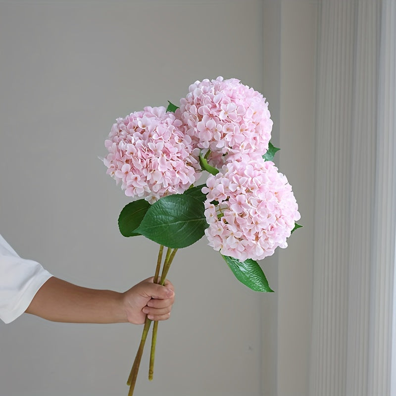Artificial Hydrangea Bouquet - 3pcs Realistic Silk Flowers with Green Stems