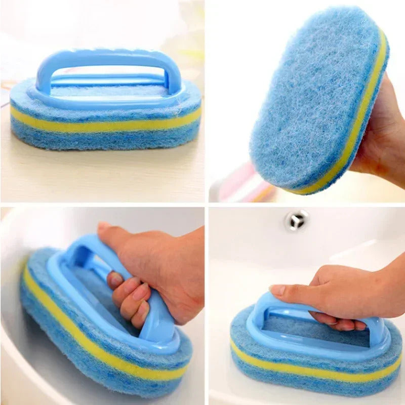 Magic Sponge Cleaning Brush with Handle - Multi-Surface Scrubber for Kitchen, Bathroom & Windows