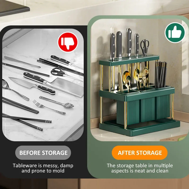 New PP Space-Saving Kitchen Knife Holder - Multi-Function Cutter & Cutlery Drainer Rack for Organized Storage