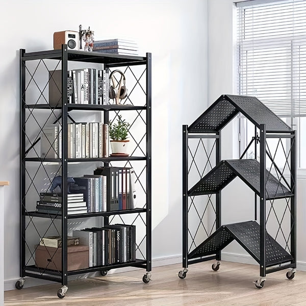Rolling metal storage rack with wheels - 5 tier adjustable shelving unit