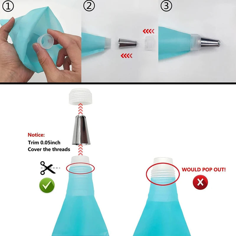 15-Piece Professional Silicone & Stainless Steel Cake Decorating Set - Icing Nozzles & Bags