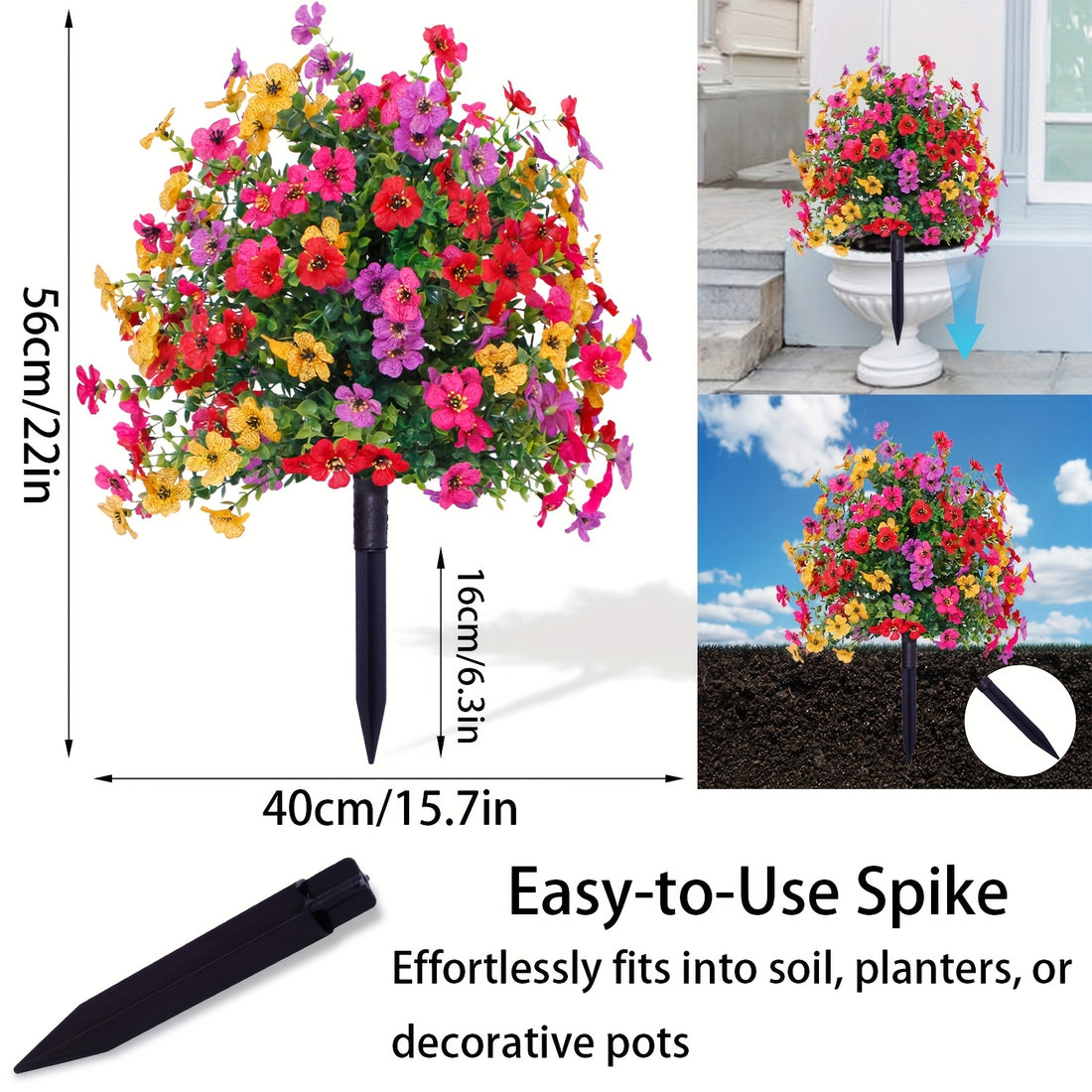 1/2pcs Artificial Daisy & Eucalyptus Plug-In Flowers with Ground Spikes – UV-Resistant Outdoor/Indoor Floral Decor