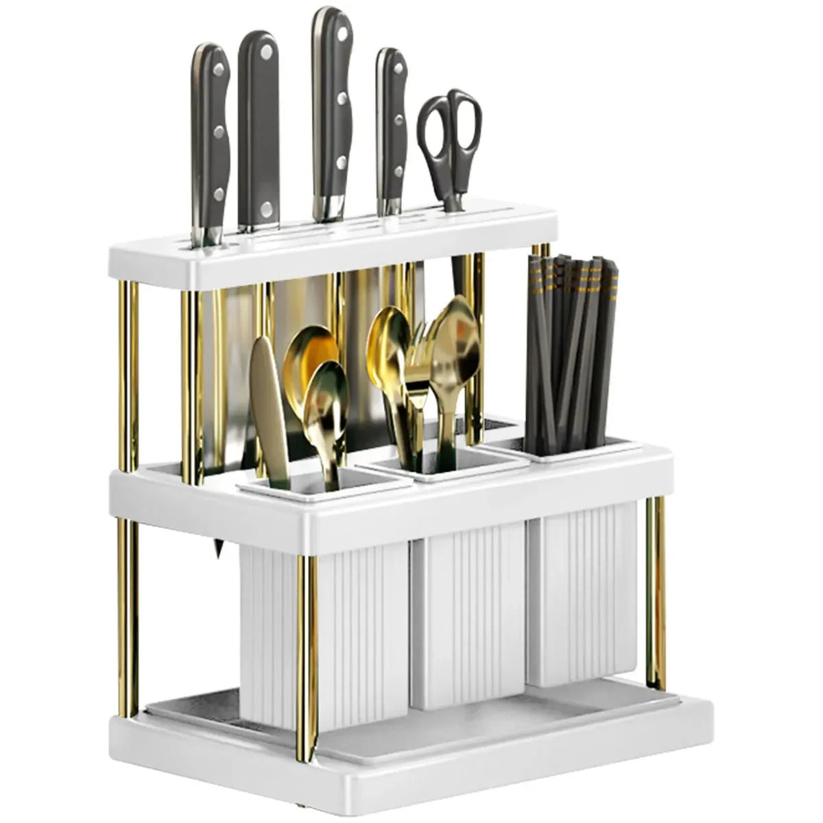 New PP Space-Saving Kitchen Knife Holder - Multi-Function Cutter & Cutlery Drainer Rack for Organized Storage