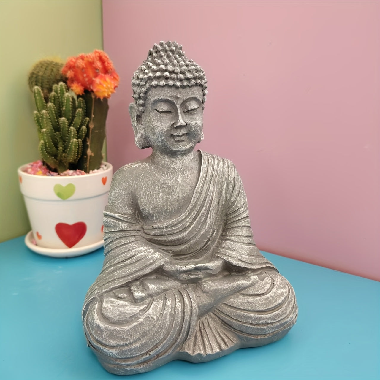 Gray Resin Buddha Statue – Zen Garden & Meditation Decor for Home, Indoor & Outdoor Use