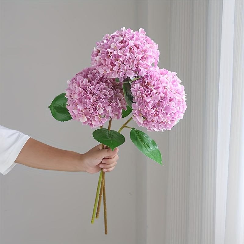 Artificial Hydrangea Bouquet - 3pcs Realistic Silk Flowers with Green Stems