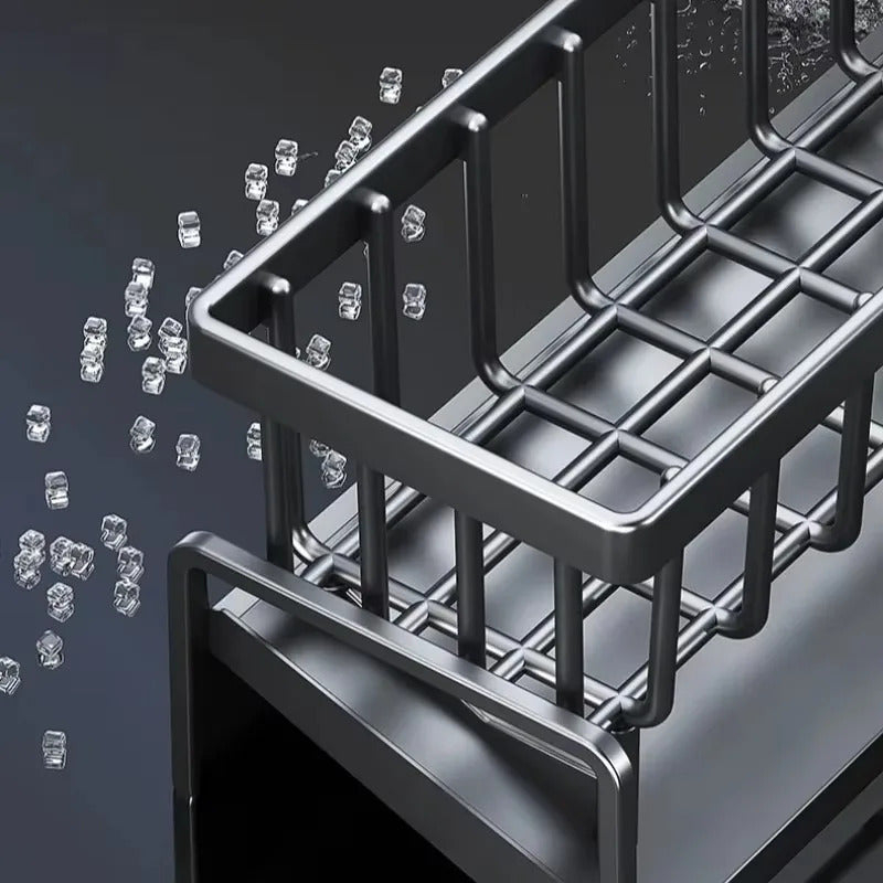 Stainless Steel Sink Organizer with Drainage Rack - Tap-Mounted Spice Storage Shelf for Kitchen