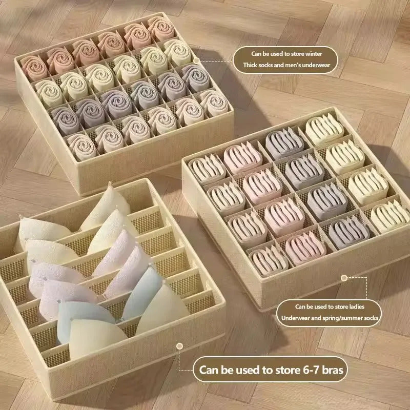 Drawer Organizer Boxes Set - Multi-Compartment Storage for Underwear, Bras & Socks
