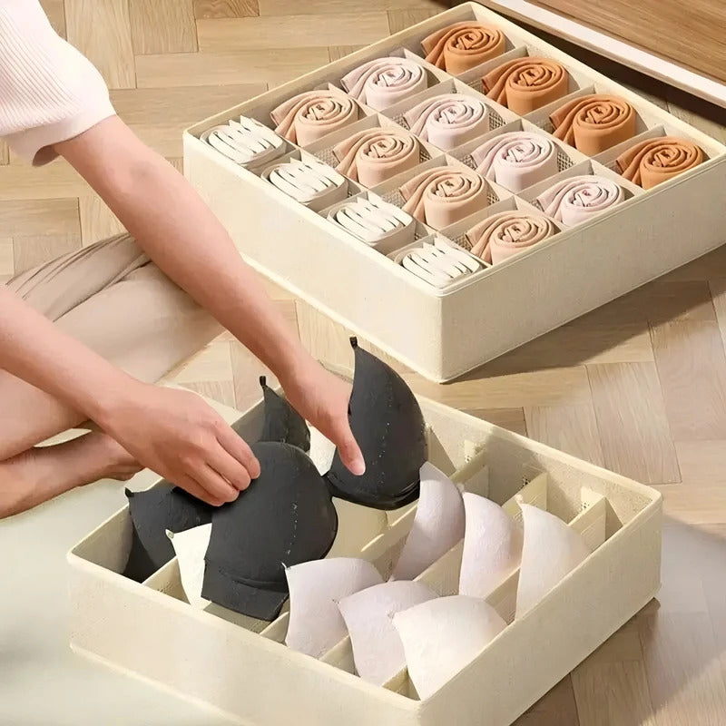 Drawer Organizer Boxes Set - Multi-Compartment Storage for Underwear, Bras & Socks