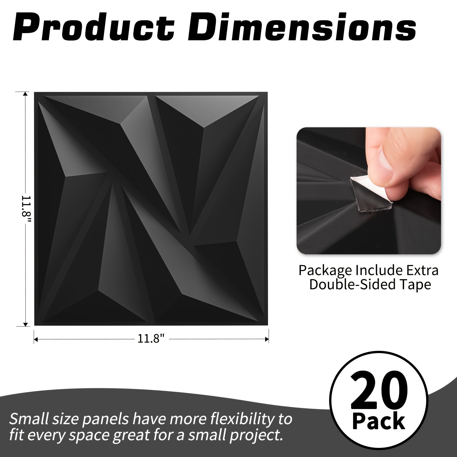 3D Textured PVC Wall Panels - Modern Geometric Black & White Square Tiles (20/50pcs)