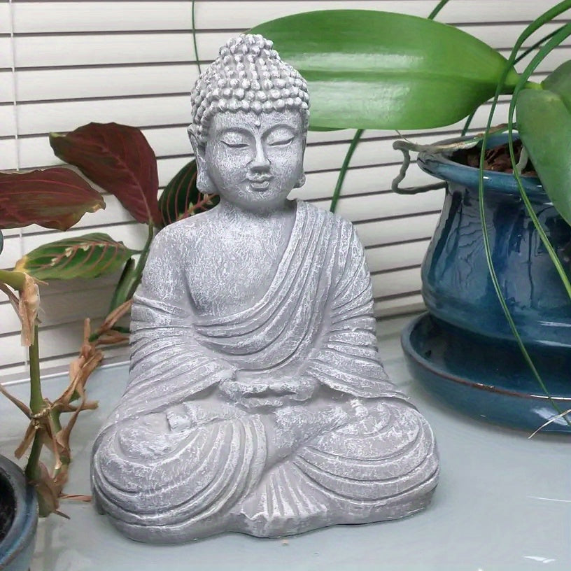 Gray Resin Buddha Statue – Zen Garden & Meditation Decor for Home, Indoor & Outdoor Use