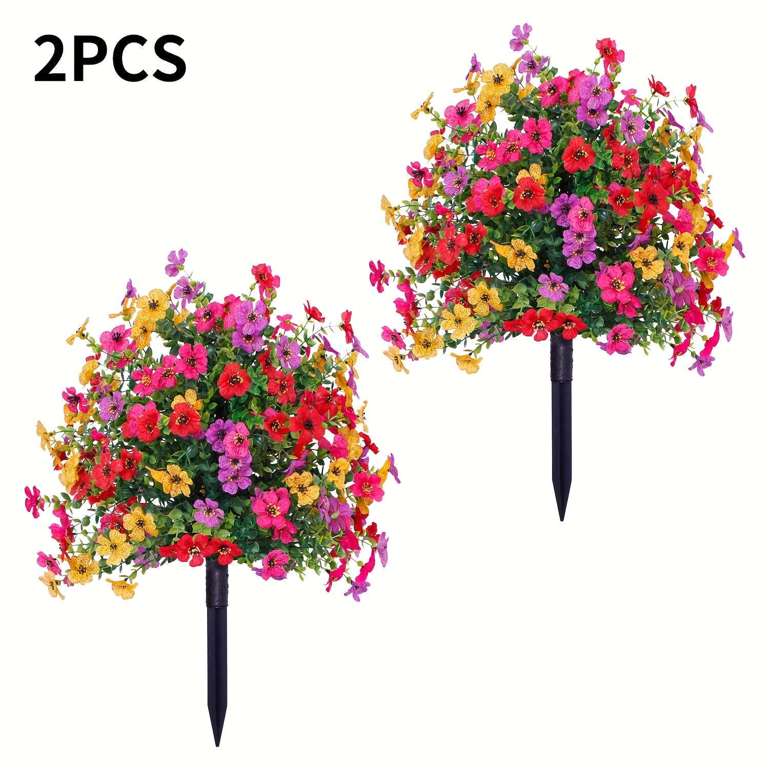 1/2pcs Artificial Daisy & Eucalyptus Plug-In Flowers with Ground Spikes – UV-Resistant Outdoor/Indoor Floral Decor