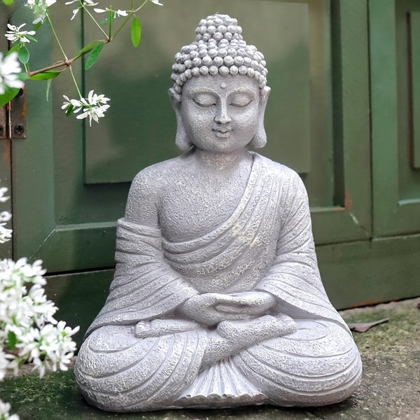 Gray Resin Buddha Statue – Zen Garden & Meditation Decor for Home, Indoor & Outdoor Use