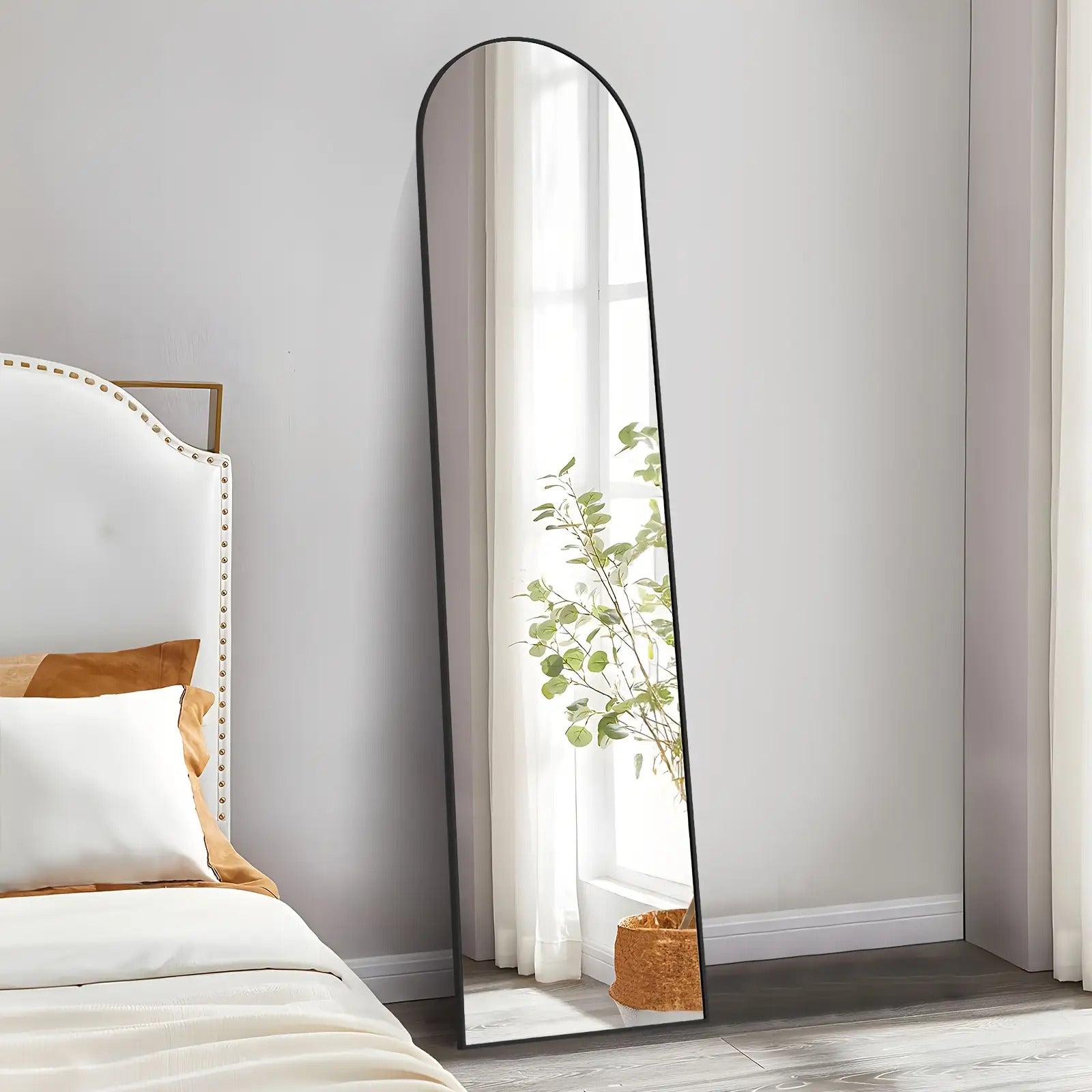 59" x 16" Arched Full Body Floor Mirror with Stand - Aluminum Alloy Frame, Shatter-Resistant Nano Glass - Perfect for Bedroom, Dressing Room & Office Decor