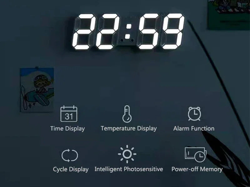 3D LED Digital Wall Clock - Modern Smart Display Clock with Temperature & Multiple Alarms