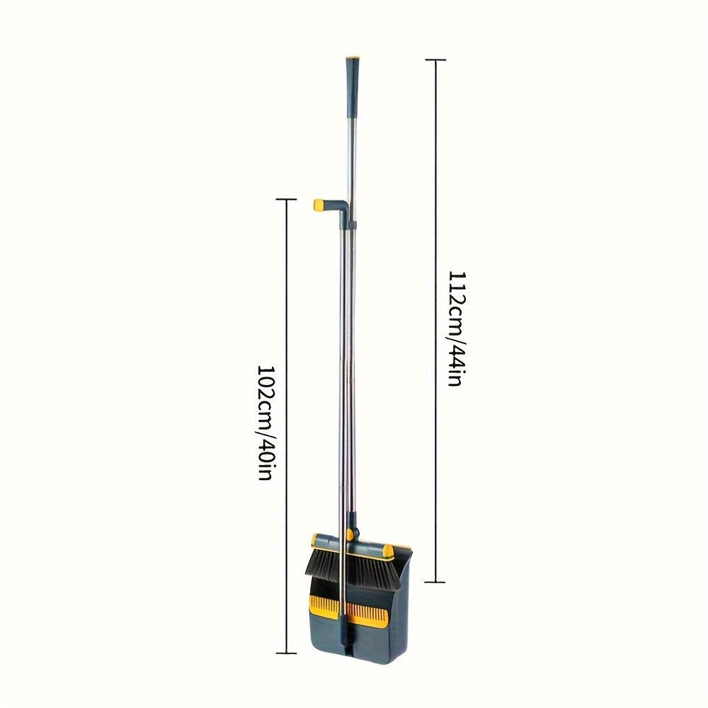 Premium Broom and Dustpan Set - Foldable Stainless Steel Handle with Soft Bristles
