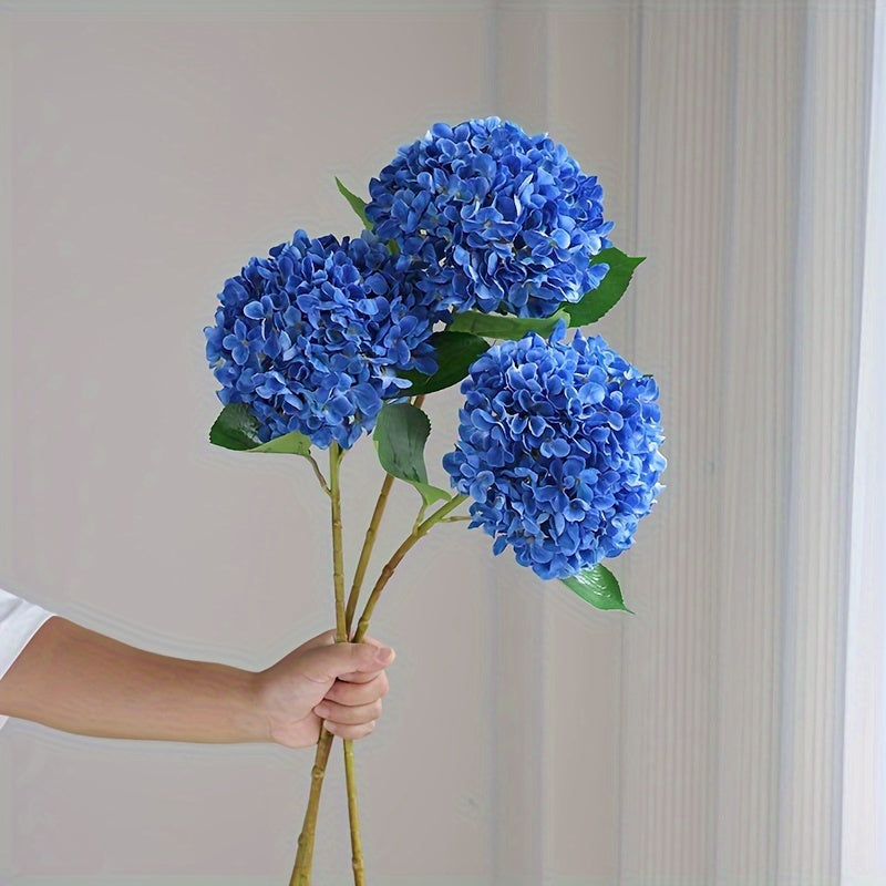 Artificial Hydrangea Bouquet - 3pcs Realistic Silk Flowers with Green Stems