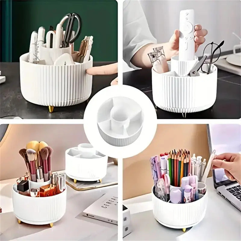 360° Rotating Makeup Organizer - 5-Compartment Cosmetic Storage Tower for Vanity Organization