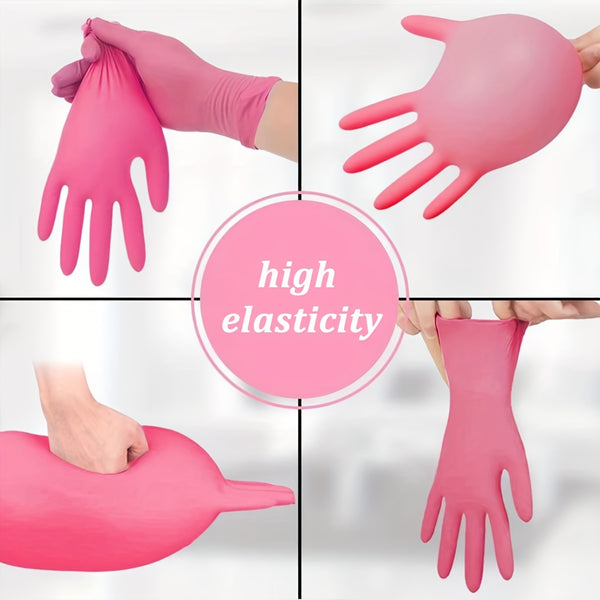 Deep pink nitrile disposable gloves for kitchen cleaning and food preparation