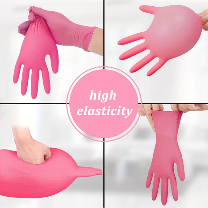Deep pink nitrile disposable gloves for kitchen cleaning and food preparation