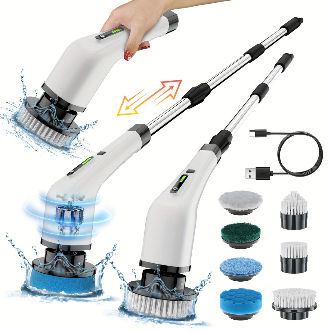 7-in-1 electric cleaning brush with telescopic handle and multiple attachments