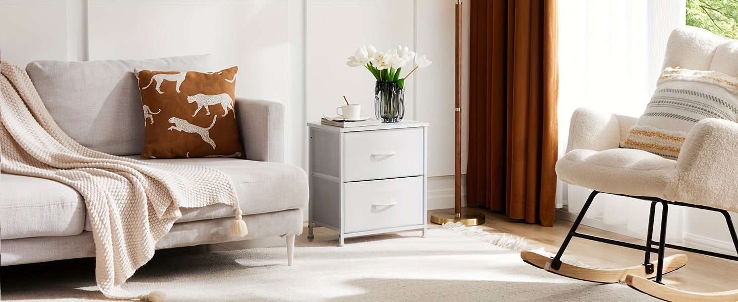 2-Drawer Storage Nightstand - 20" Wooden End Table Set
