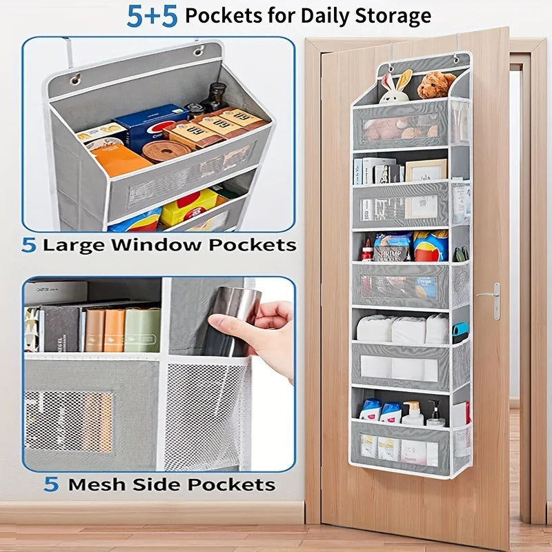 5-Shelf Hanging Door Organizer - Anti-Tilt Behind Door Storage with Large Capacity Pockets