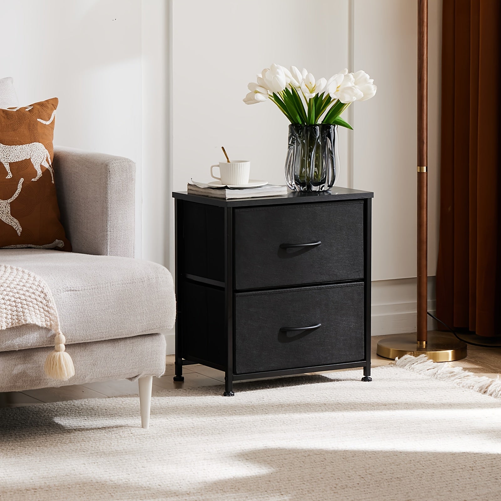 2-Drawer Storage Nightstand - 20" Wooden End Table Set