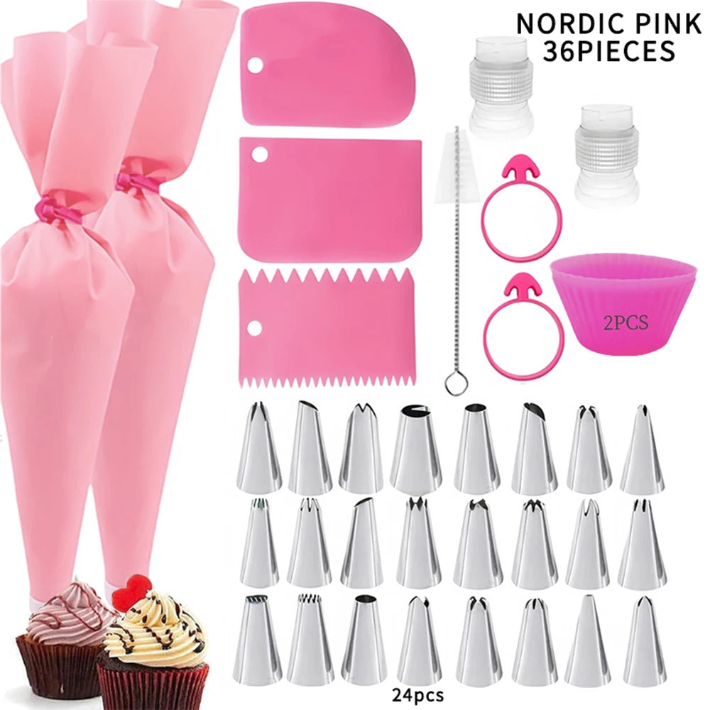 Professional Silicone Piping Bags & Stainless Steel Tips Set - Reusable Cake Decorating Kit