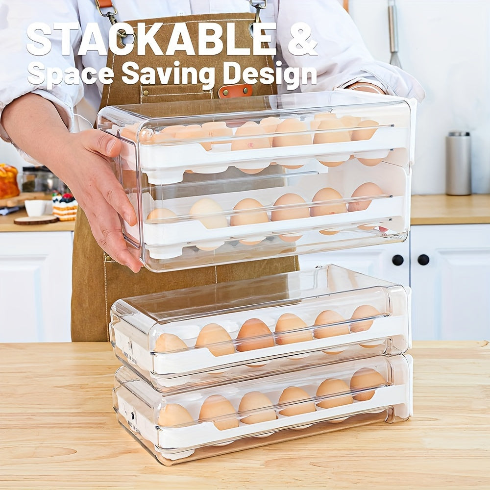 2-Layer Stackable Egg Holder for Refrigerator - Clear Plastic Egg Tray with Handles, Holds 36 Eggs (18 per Layer)