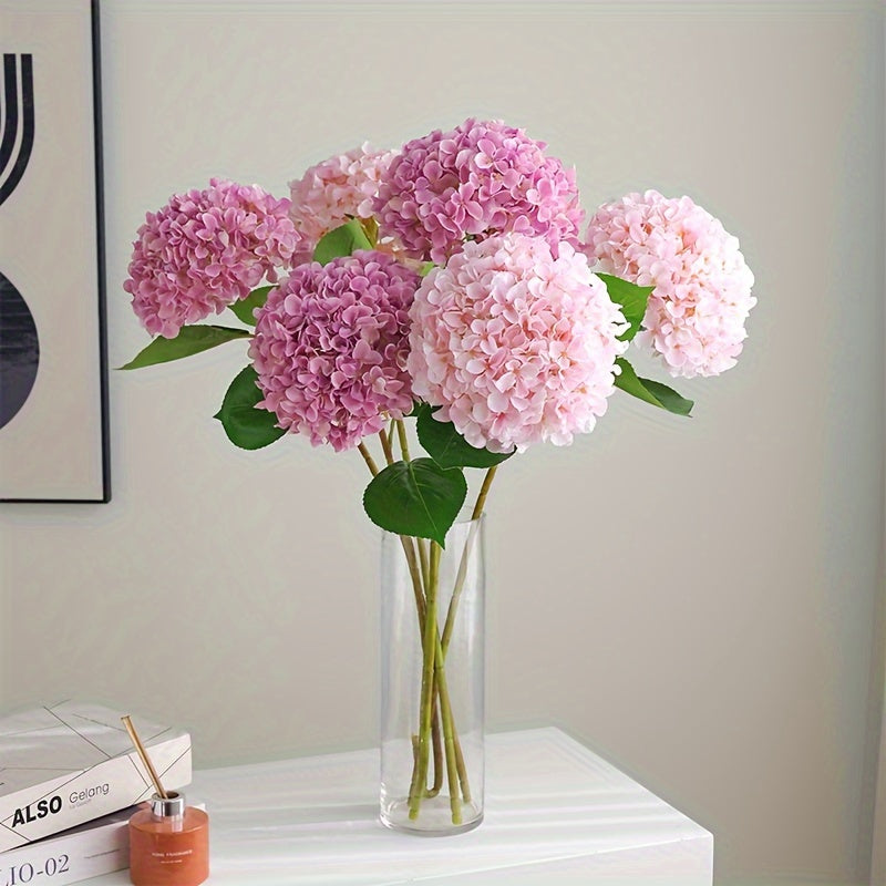 Artificial Hydrangea Bouquet - 3pcs Realistic Silk Flowers with Green Stems
