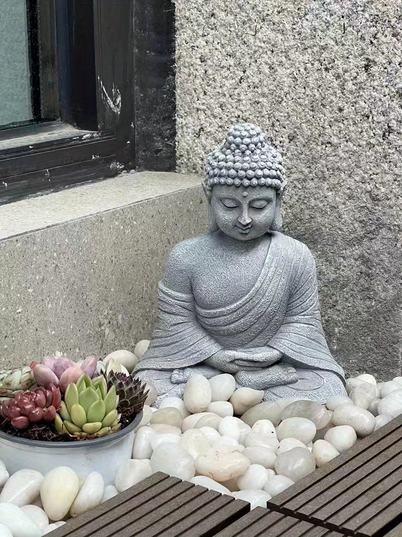 Gray Resin Buddha Statue – Zen Garden & Meditation Decor for Home, Indoor & Outdoor Use