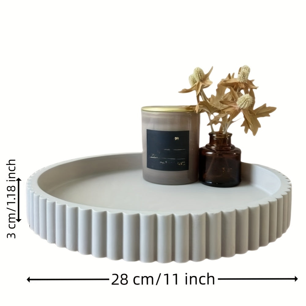 Boho Round Wood Decorative Tray - Multipurpose Coffee Table Centerpiece & Jewelry Organizer - Solid Pattern Design with Powder Coated Finish