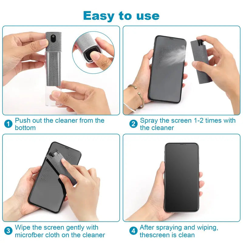 2-in-1 Microfiber Screen Cleaner Set - Spray Bottle & Cloth for Phone, iPad, Computer & Glasses