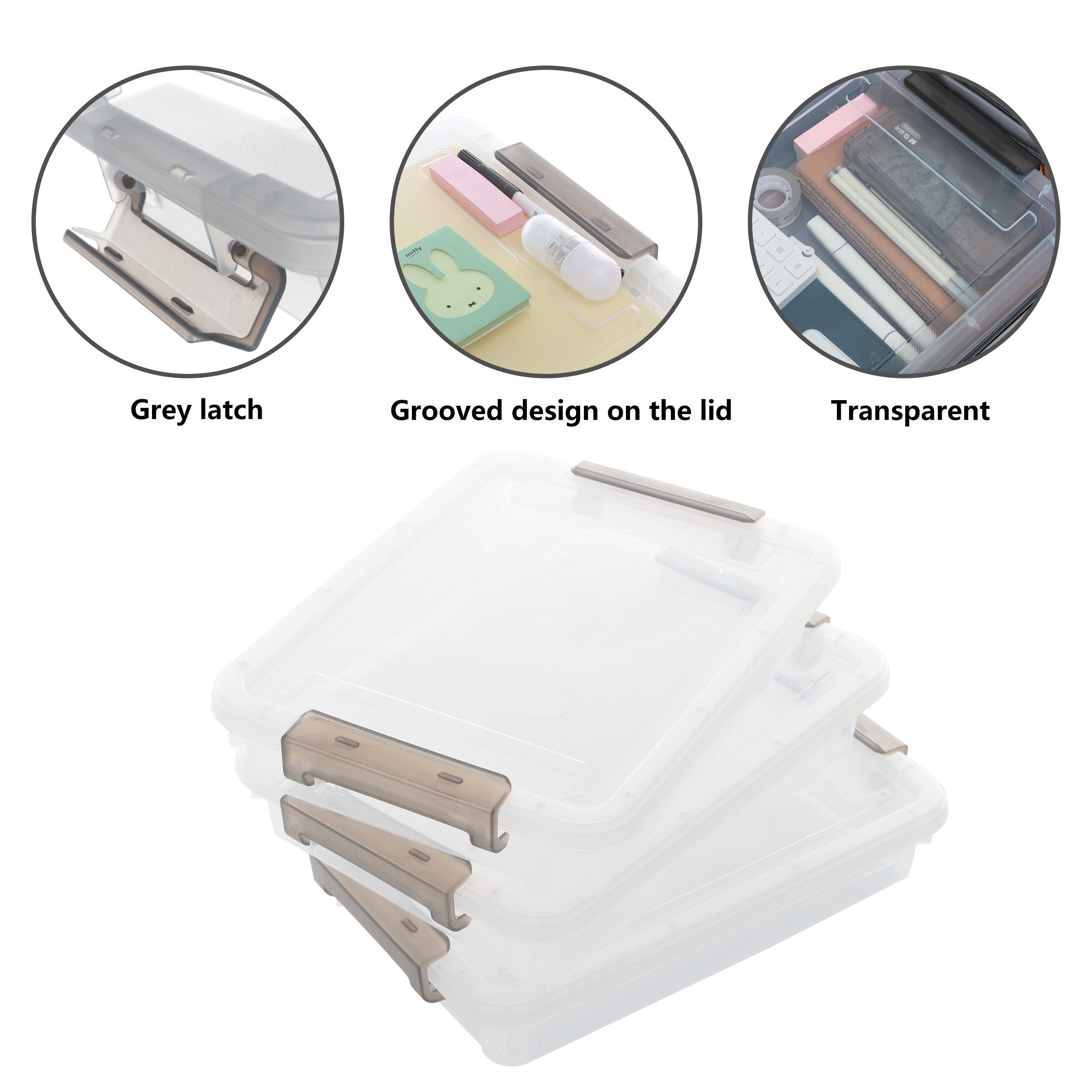 5-Pack Clear Plastic Storage Boxes with Lids – Large Capacity Stackable Organizers for School Supplies & Office Use