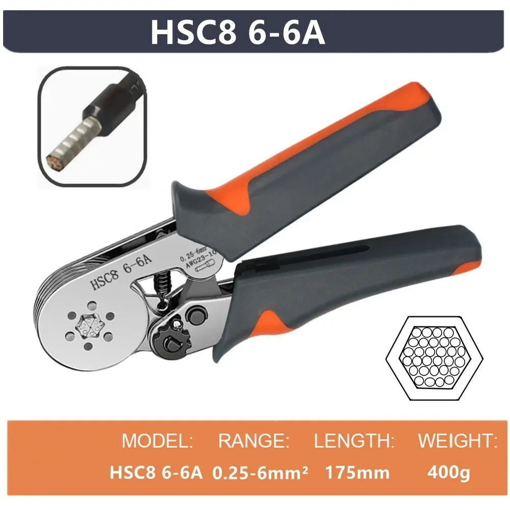 HSC8 Professional Ferrule Crimping Pliers - 0.25-10mm² Wire Terminal Tool with CE Certification