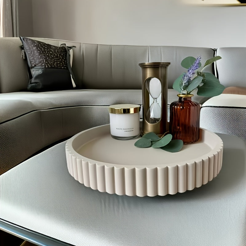 Boho Round Wood Decorative Tray - Multipurpose Coffee Table Centerpiece & Jewelry Organizer - Solid Pattern Design with Powder Coated Finish