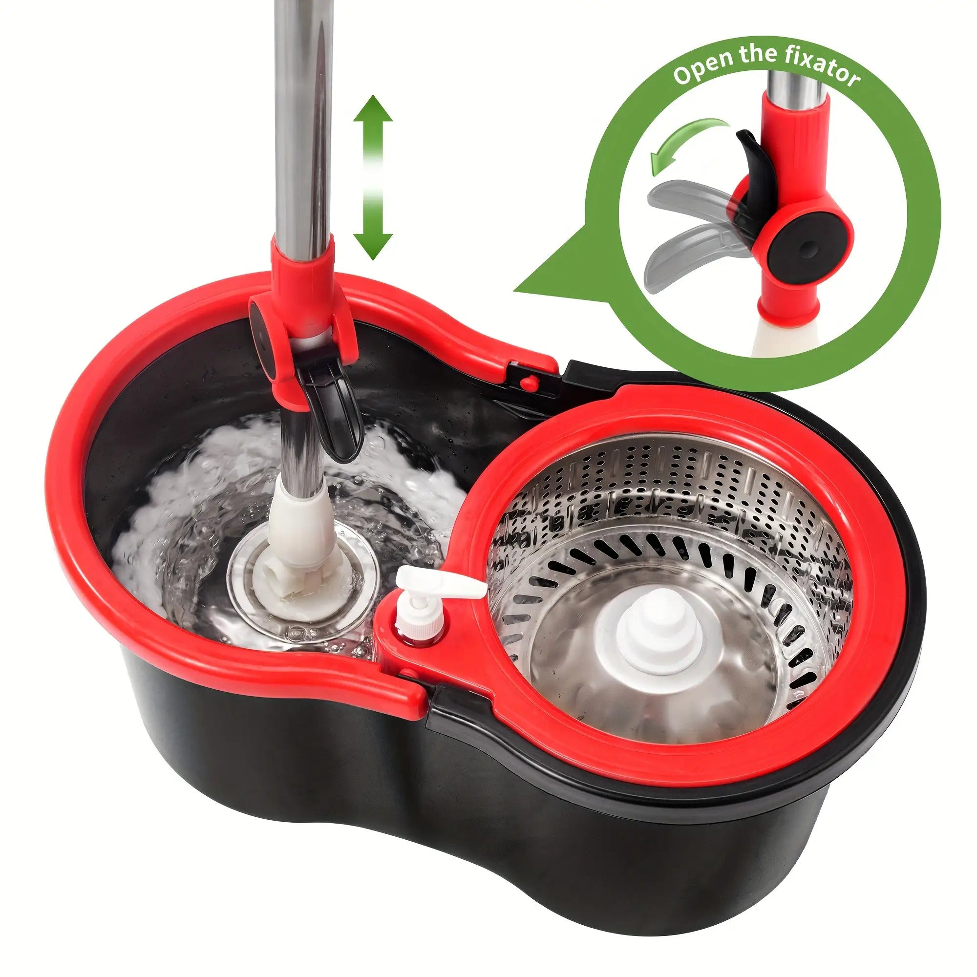 Spin Mop & Bucket with Wringer – 360° Spinning Floor Cleaning System, 3 Microfiber Heads, 61" Adjustable Stainless Steel Handle