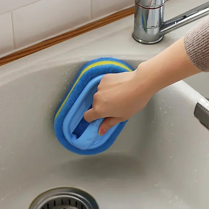 Magic Sponge Cleaning Brush with Handle - Multi-Surface Scrubber for Kitchen, Bathroom & Windows
